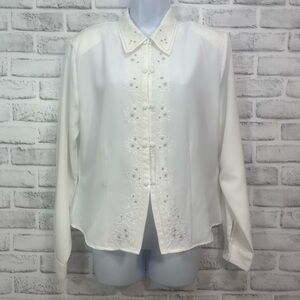 Vintage Claudia Richard Rouleau Buttons Embroidered Long Sleeve Blouse 10